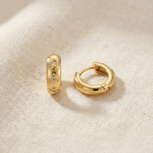 Moon & Star Huggie Hoops